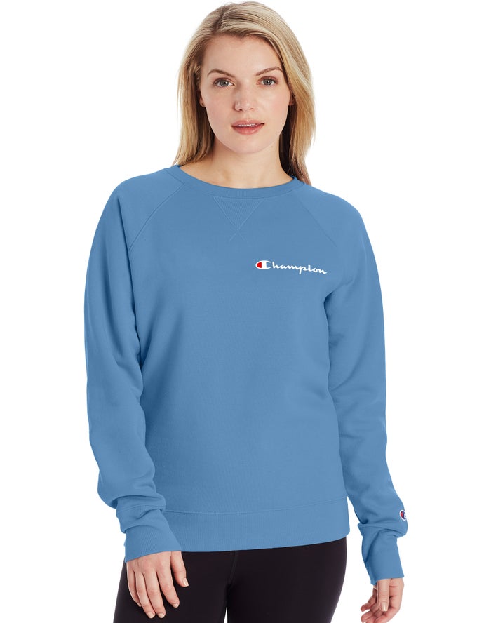 Champion Powerblend Fleece Classic Crew Script Logo Sweatshirt Dames - Blauw - Belgie 4537XKLIM